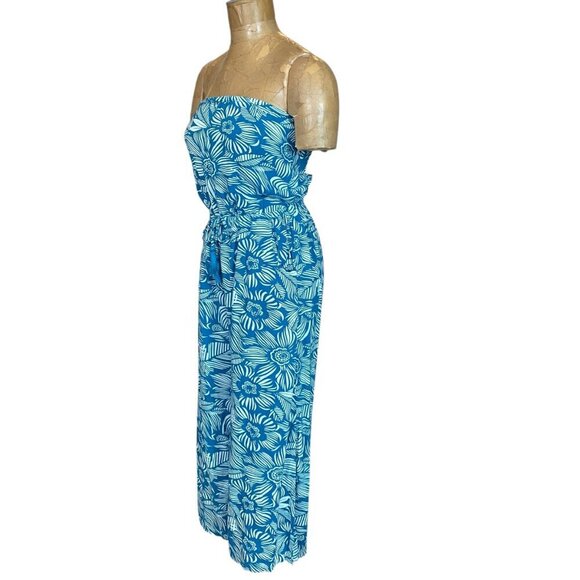 Blue Island Slit Wide Leg Strapless Jumpsuit Sz M Tropical Print #343F - Picture 4 of 9